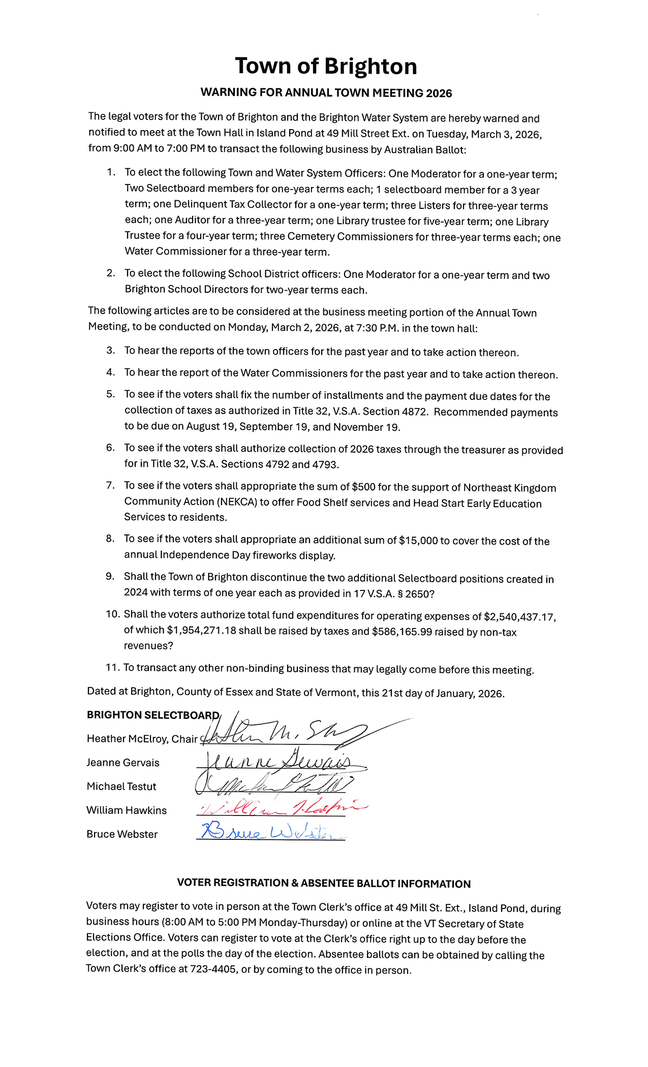 2026 Annual Meeting Warning